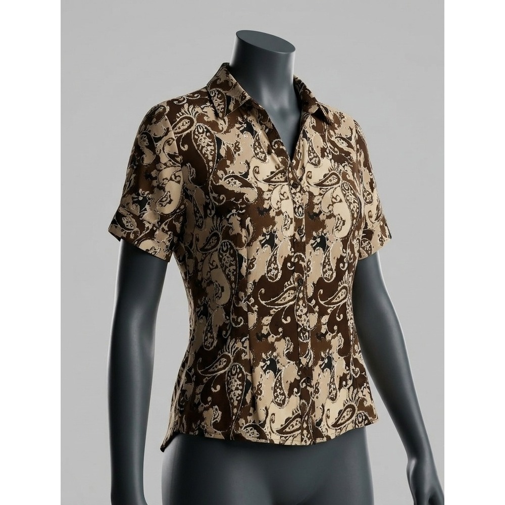 Plus Size Apt 9 Womens Brown Cream Paisley Print Boho Camp Shirt Pockets Size 1X
